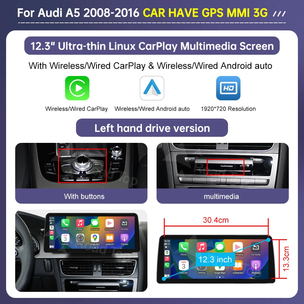 Audi A5 10.2" Wireless CarPlay Multimedia Touch Screen - image 7