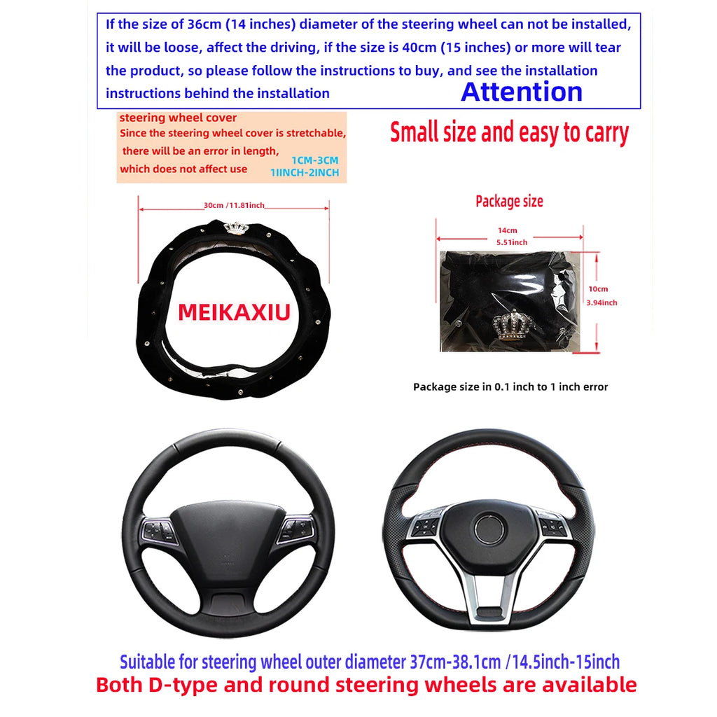 Fuzzy Bling Crown Steering Wheel Cover, No Inner Ring