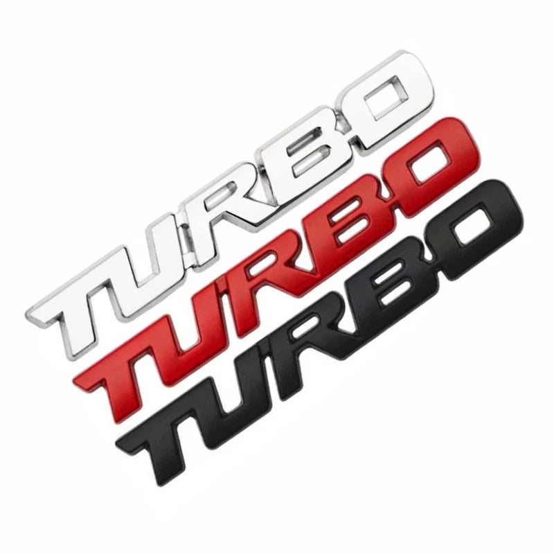 TURBO 3D Metal Lettering Car Sticker, Black, Red or Silver