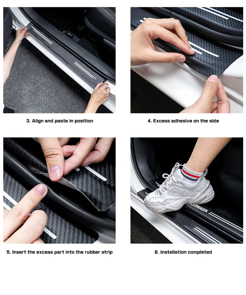 Universal Carbon Fiber Pattern Door Threshold Protector Strips