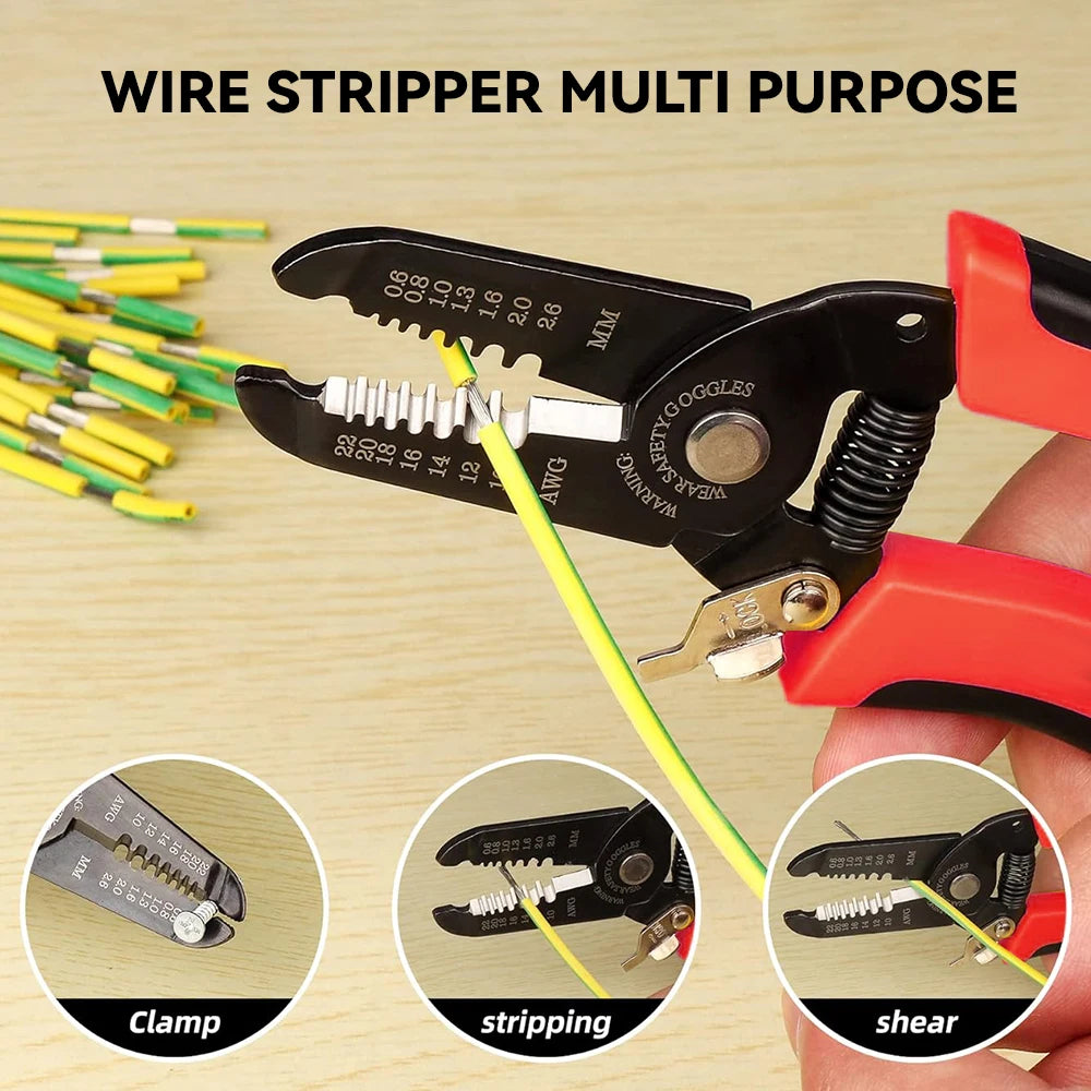 Wire Cutter, Wire Stripper Crimper, Wire Stripping Tool, Cable Stripper, Wiring Tools, Wire Crimping Tool,SafetyLock,Coil Spring