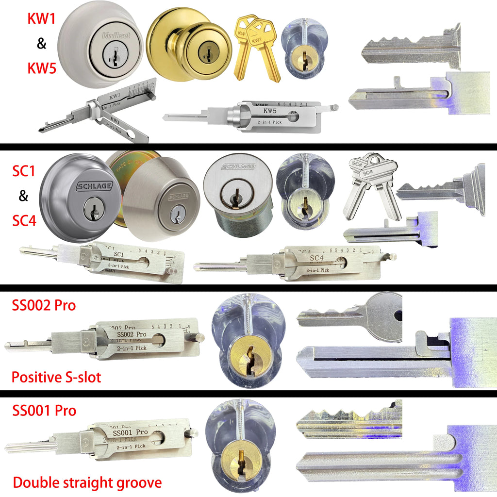 Lishi 2-in-1 Auto Locksmith Tool Kit (4 Pcs) KW1 KW5 SC1 SC4