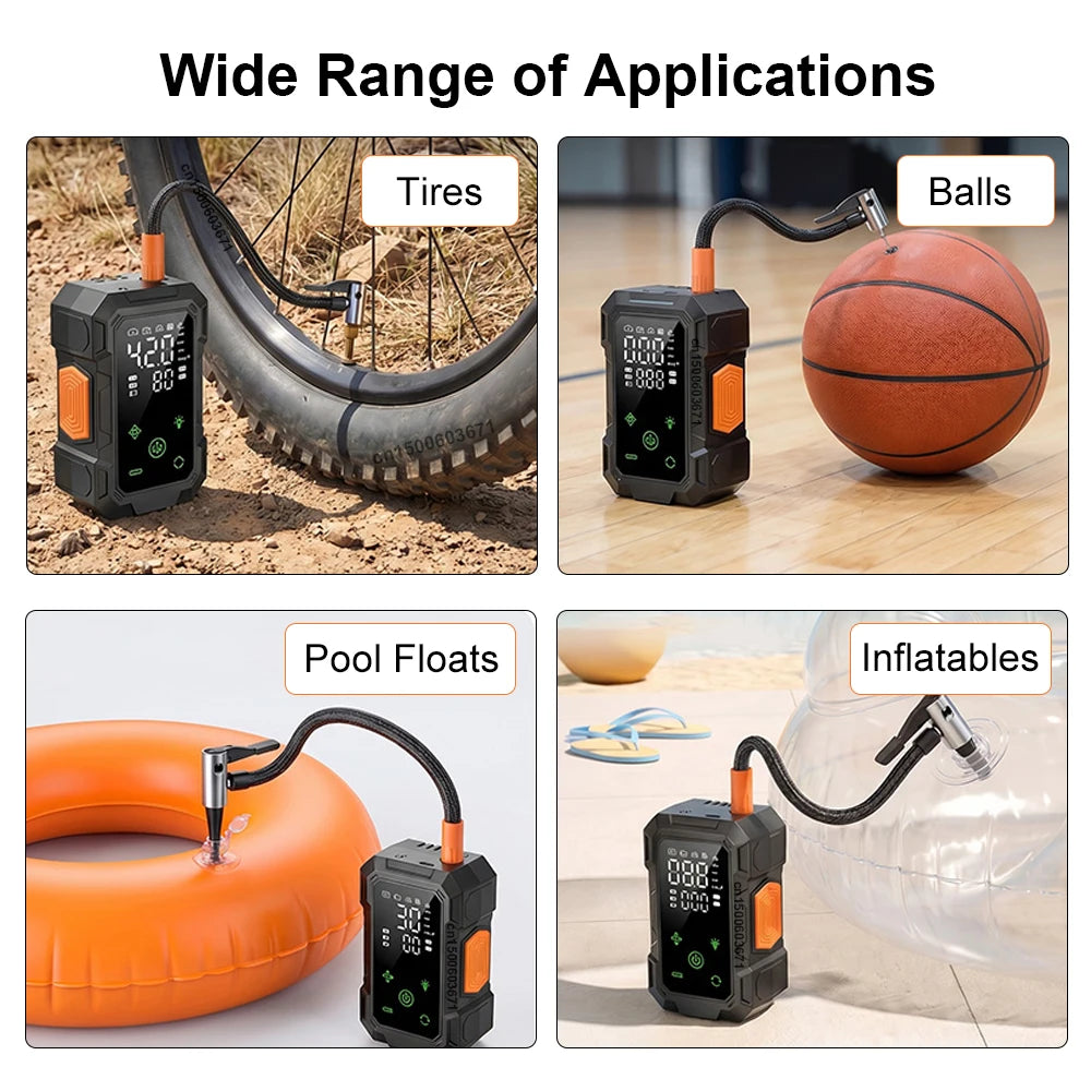 Cordless Portable Tire Inflator Air Pump with Digital Pressure Gauge LED Light