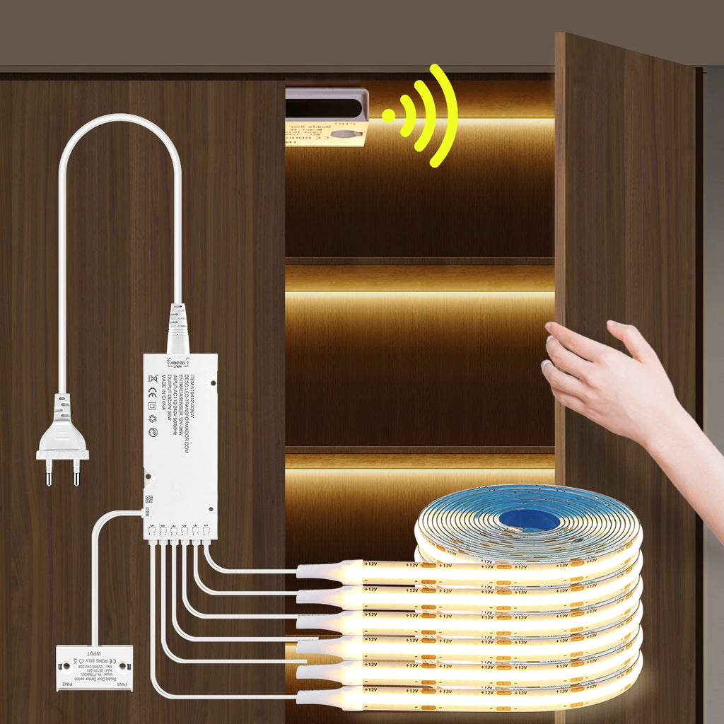 8mm COB LED Strip Light with Door Sensor Switch, 1–5m