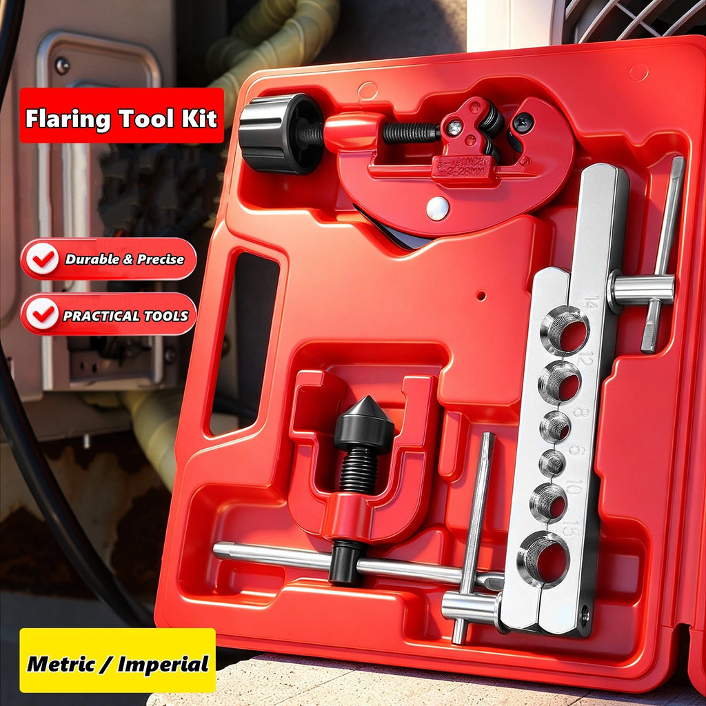 Metric 6-15mm,3/16-5/8inch (Imperial) Tube Pipe Flaring Tool Kit with Copper Plastic Aluminum Pipe Cutter Expander with Jig
