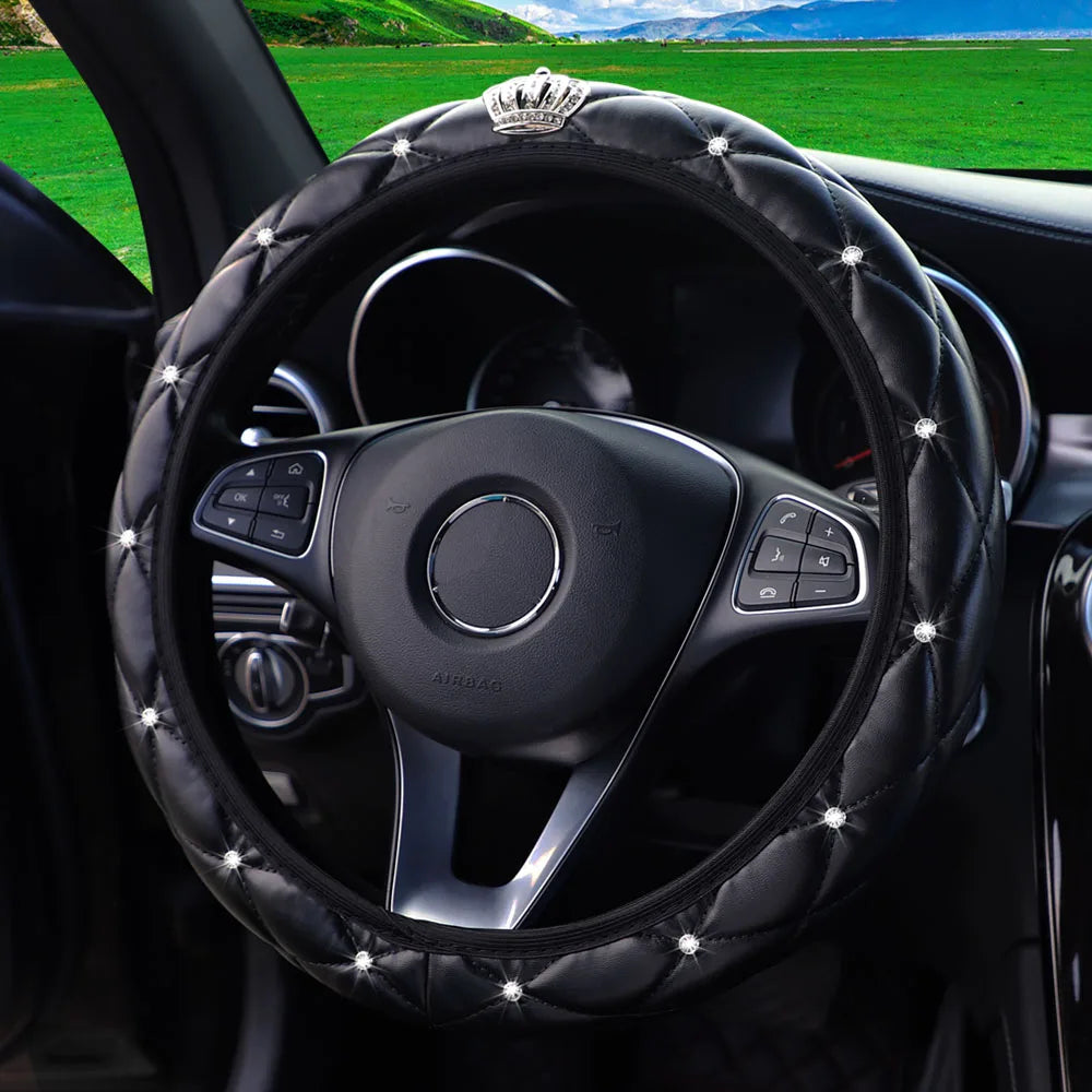 Diamond Studded Leather Steering Wheel Cover 14.5-15 inch - image 5