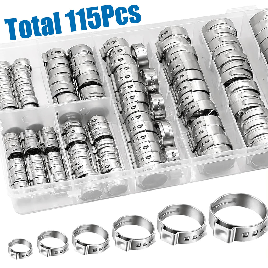 115-Piece Single Ear Hose Clamp Assortment Kit, 304 Stainless