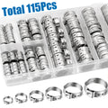 115-Piece Single Ear Hose Clamp Assortment Kit, 304 Stainless