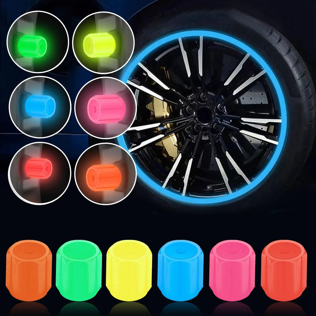 Glow in the Dark Tire Valve Stem Caps, Set of 4