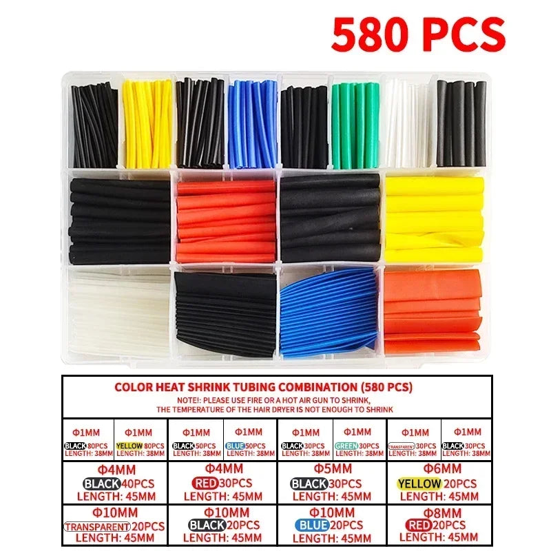 530/560/580/800PCS Heat Shrink Tubing Kit 2:1 Shrinkable Wire Wrap