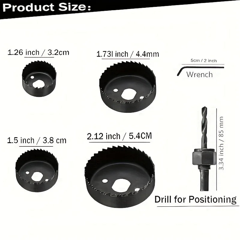 6-Piece Carbon Steel Hole Saw Kit – Wood, PVC & Plastic