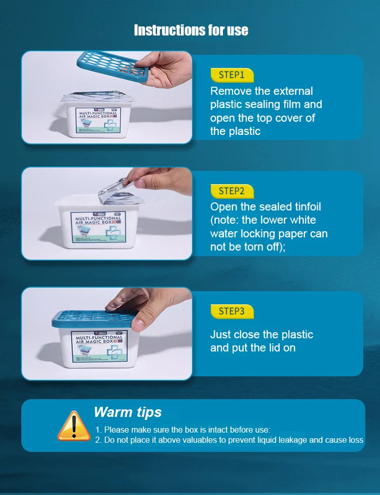 Moisture absorber box with deodoriser, damp and odour control for bathrooms and closets