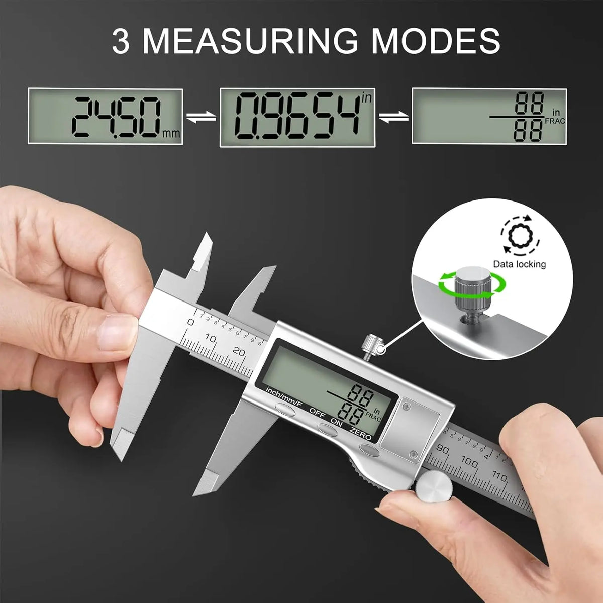 6" Digital Stainless Caliper: Large LCD Screen, Auto-Off, Splash-Proof, Converts Inch/Metric/Fraction (150-200mm)