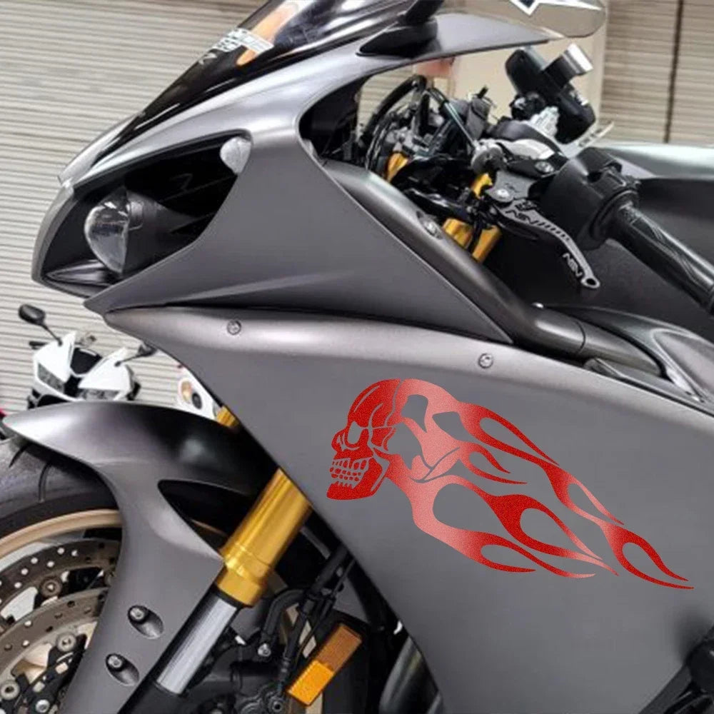 2pc Flame Skull Reflective Motorcycle Oil Tank Decals - view 9