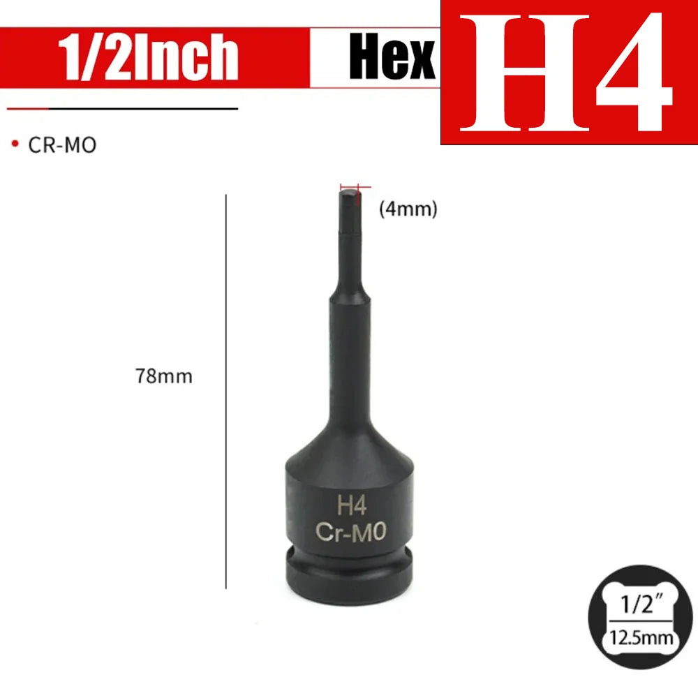 1/2 Inch Impact Hex Bit Socket Set H4-H22 Allen Bit Sockets for Car Bike Repair