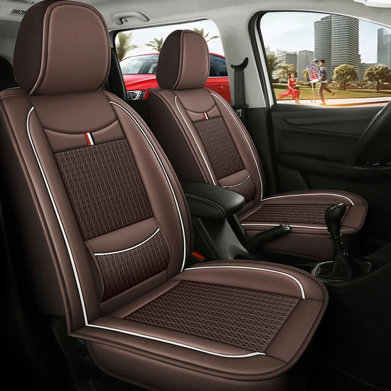 7-Seater, Luxurious Ice Silk/PU Leather Car Seat Cover, Suitable for All Seasons, High-End Car Interior Package, Suitable for Various MPV 7-Seater Seven Head Hat Styles, Comfortable, Breathable and Wear-Resistant, Enhancing Y