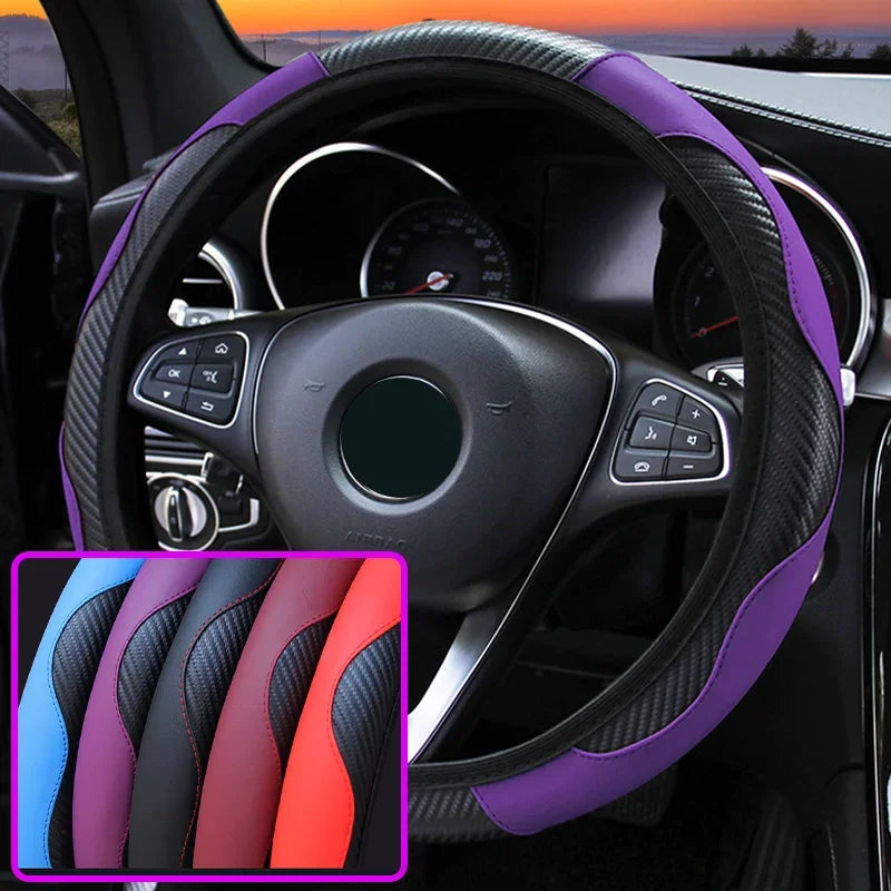 Anti-Slip Breathable PU Leather Steering Wheel Cover - 37-38.5cm