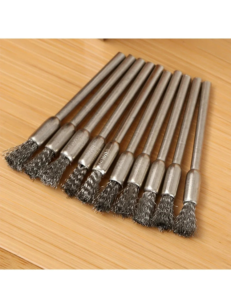 Stainless Steel Wire Brush Set for Rotary Tools, 3.17mm Shank, 10 Pcs