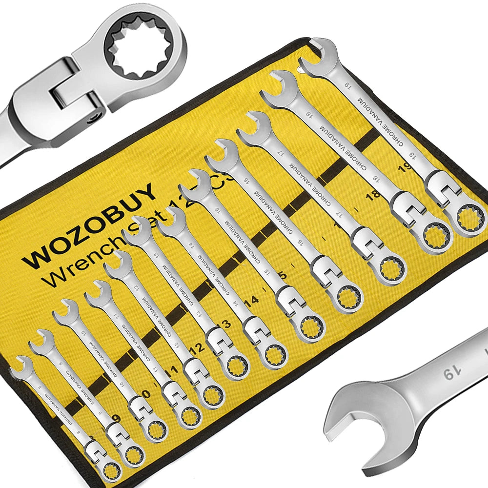 Ratcheting Combination Wrench Set 6-22mm Metric Flex Head Chrome Vanadium Steel