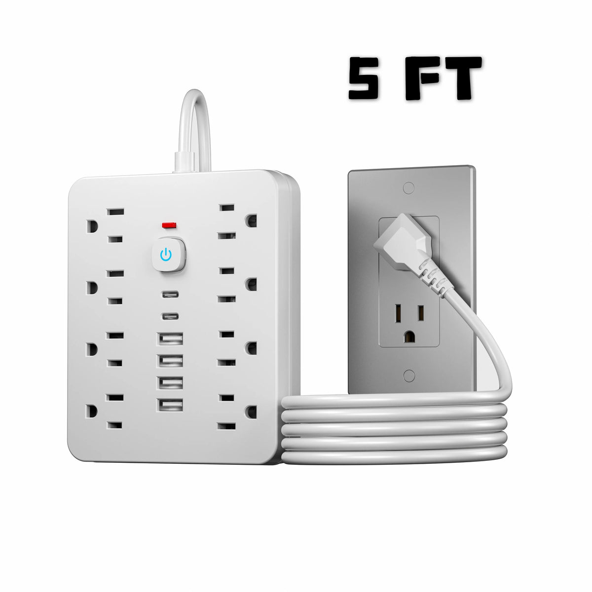 8-Outlet Surge Protector Power Strip with 6 USB Ports & 5ft Cord