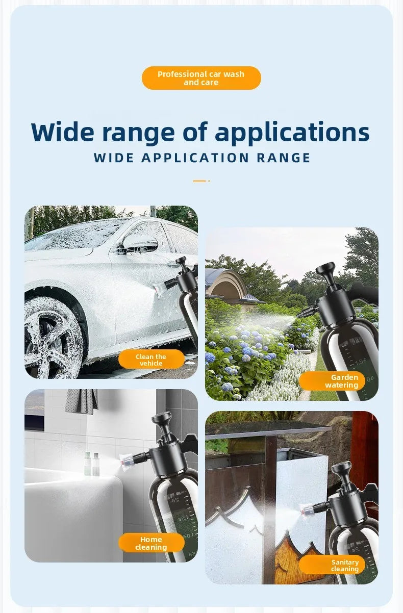 2L High Pressure Car Wash Foam Sprayer Bottle with Foam Nozzle for Auto Cleaning and Detailing