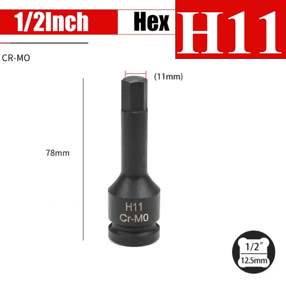 1/2 Inch Impact Hex Bit Socket Set H4-H22 Allen Bit Sockets for Car Bike Repair