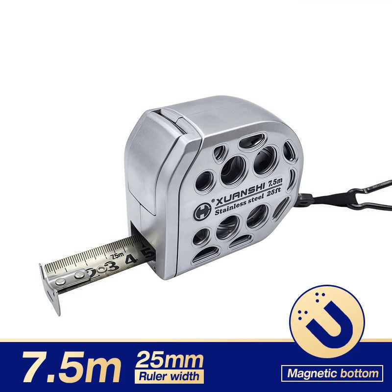 Premium Retractable Magnetic Tape Measure – Stainless Steel Hollow Design for Electricians, Carpenters & DIY Anti-Corrosion Tool