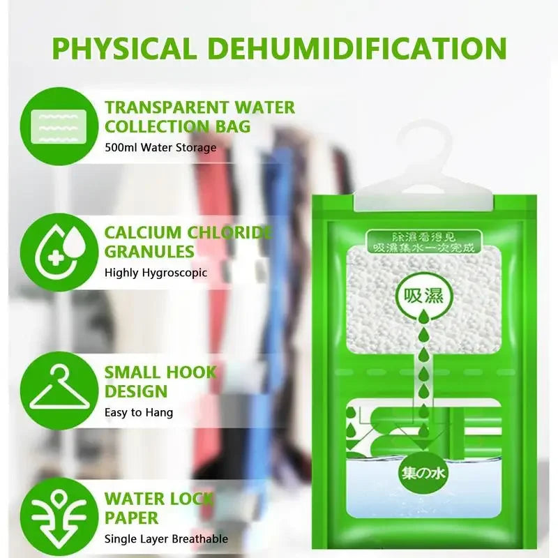 Hanging moisture absorber bags, 10 pack wardrobe and closet dehumidifier