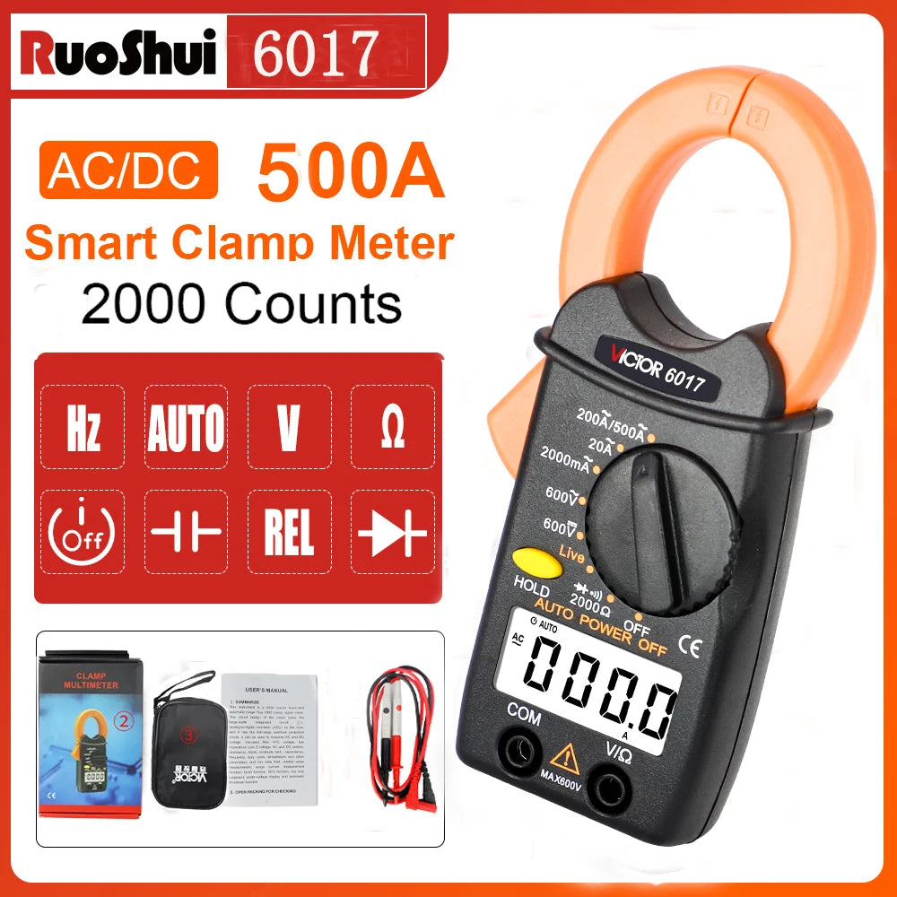 Mini Clamp Meter 2000Counts 600V AC DC Voltage Current Digital Multimeter 500A Amperimetric Amp Clamp Electric multimetro Tester