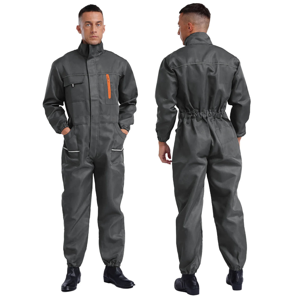 Men Resistant Coveralls Work Uniforms for Factory Workshop Stand Collar Long Sleeve Multi-pockets One-piece Jumpsuit Worker Wear