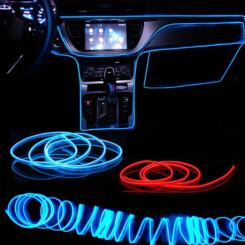 1M/5M Car Interior Led Decorative Lamp EL Wiring Neon Strip For Auto DIY Flexible Ambient Light USB Party Atmosphere Diode