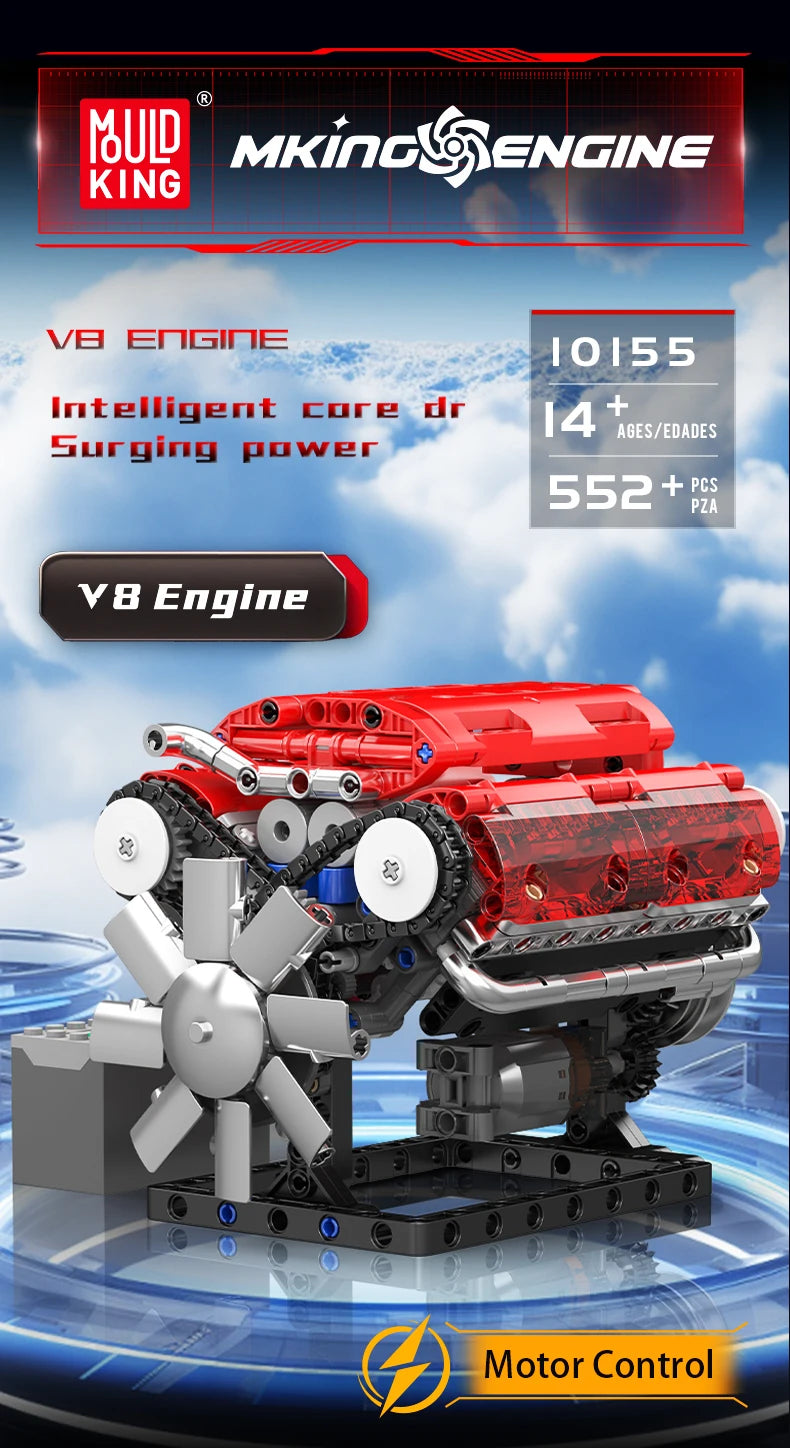V8 Engine Building Block Model Kit, 500+ Pieces for Ages 8 and Up
