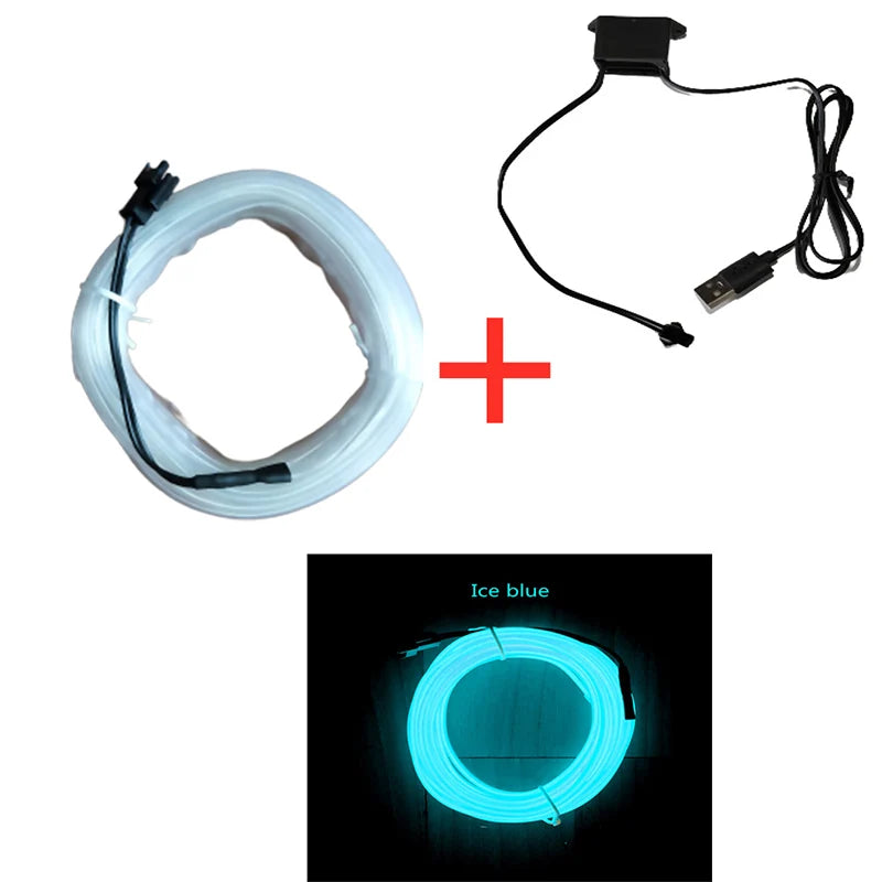 1m/5m USB Car Interior EL Wire Neon Ambient Light Strip, Flexible DIY