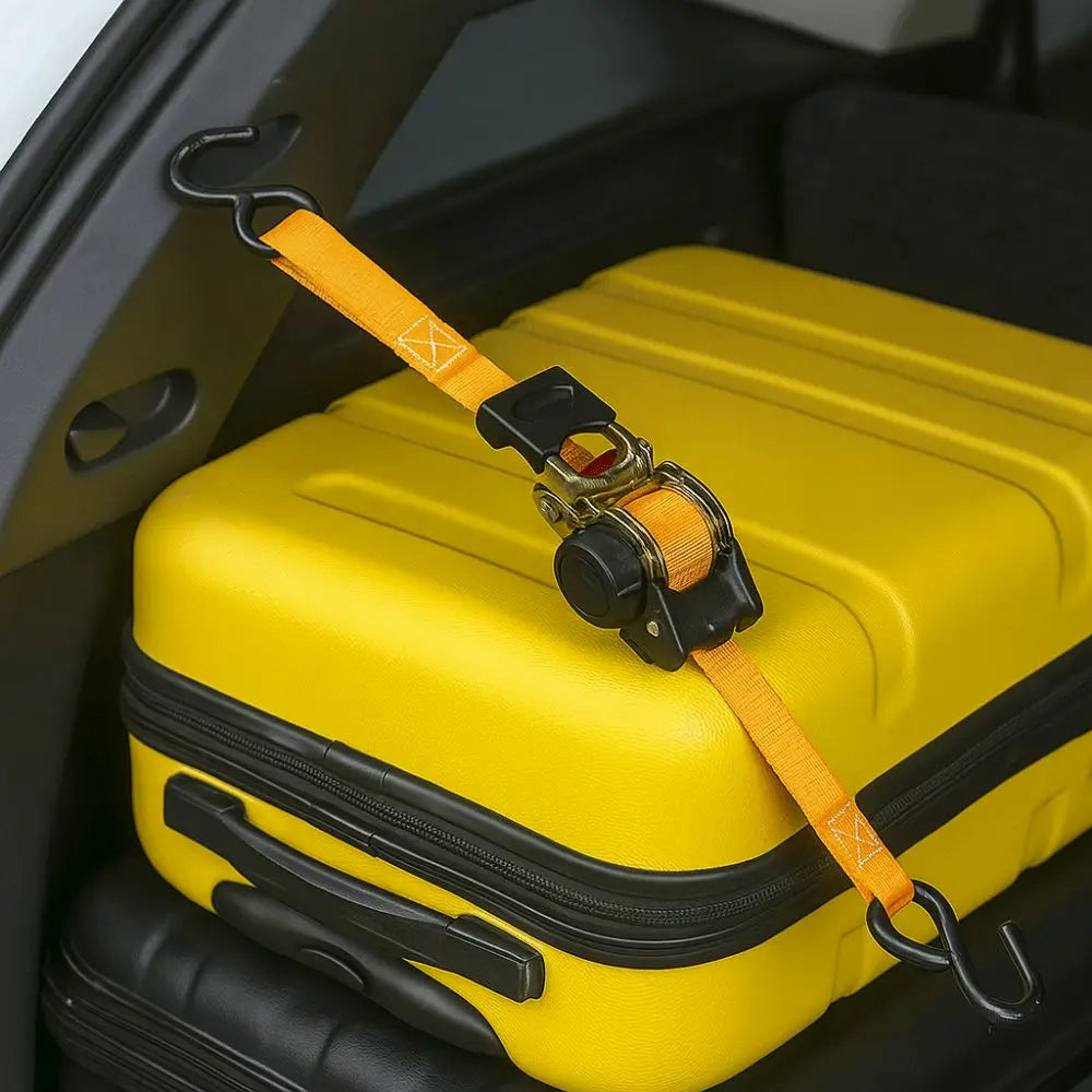 Automatic Retractable Ratchet Tie Down Straps with Double Hooks Heavy Duty Lashing Belt