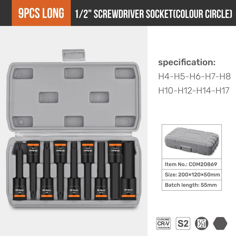 1/2 Inch Metric Hex Bit Socket Set H4-H17 Heavy Duty Impact Sockets for Auto Repair