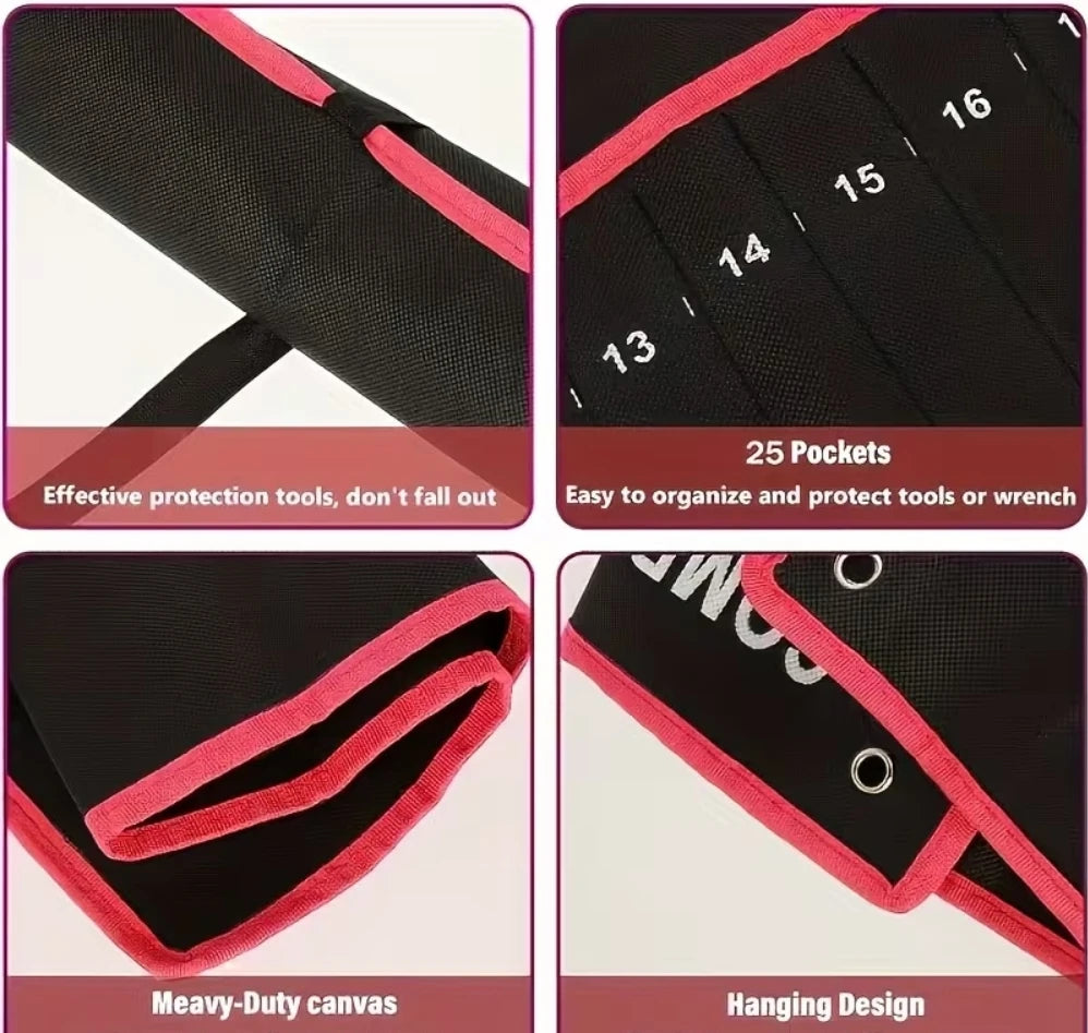 14-Pocket Tool Organizer Roll. Durable Wrench Storage Bag with Portable Handle. Perfect for Garage & Workshop Organization.