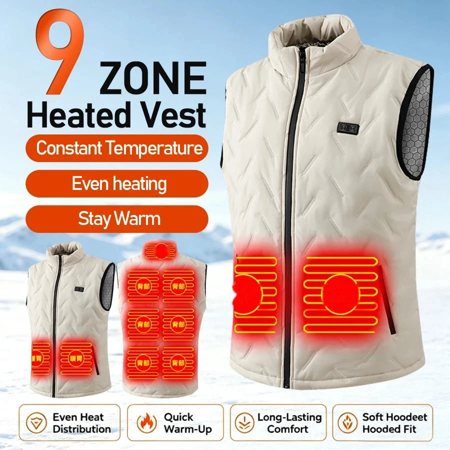USB Heated Vest – 9 Heating Zones, 3 Temperature Levels