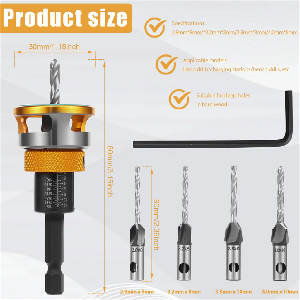 Woodworking Limit Four Edge Countersink Drill High-Speed Steel Drill Adjustable Depth Step Drill Screw Countersink Drill Bit
