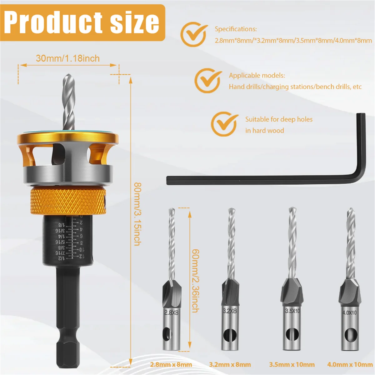 Woodworking Limit Four Edge Countersink Drill High-Speed Steel Drill Adjustable Depth Step Drill Screw Countersink Drill Bit