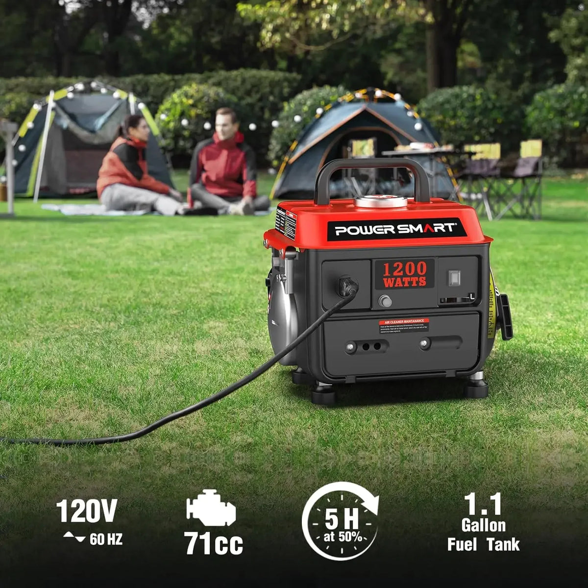 1200W Portable Gas Powered Generator, 71cc 2-Stroke Single Cylinder Engine, 900W Rated, Ultralight 39 lbs for Camping, Tailgatin