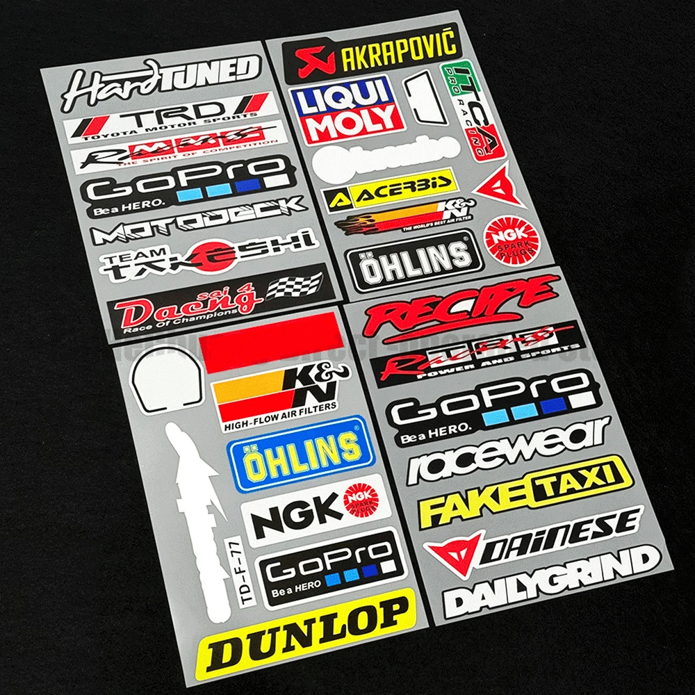 Racing Sponsor-Style Reflective Decal Kit for Car, Motorcycle and Helmet