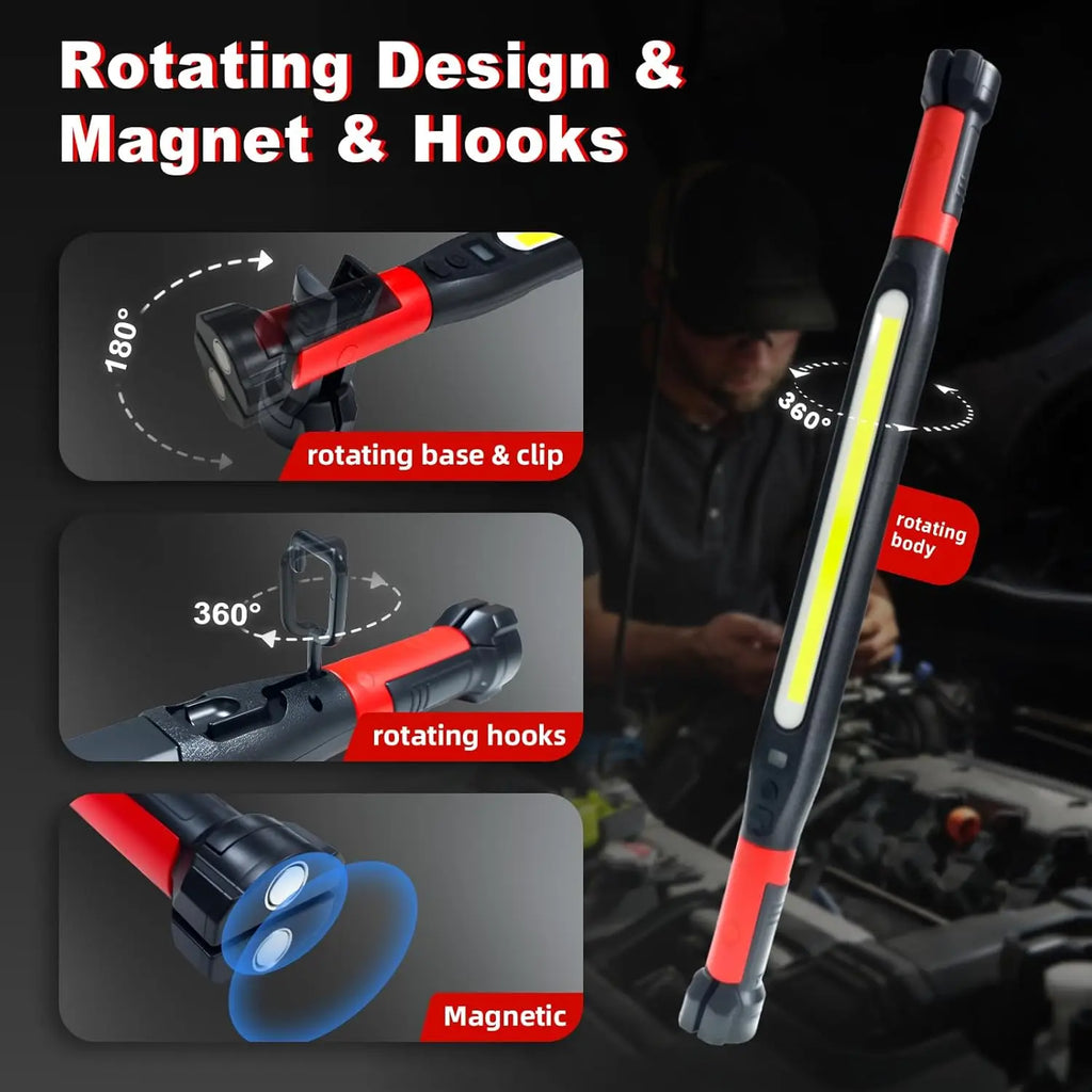 LED Magnetic Work Light Rechargeable Underhood Work Lamp With Hooks & Rotating Magnetic Base For Car Repairing Emergency