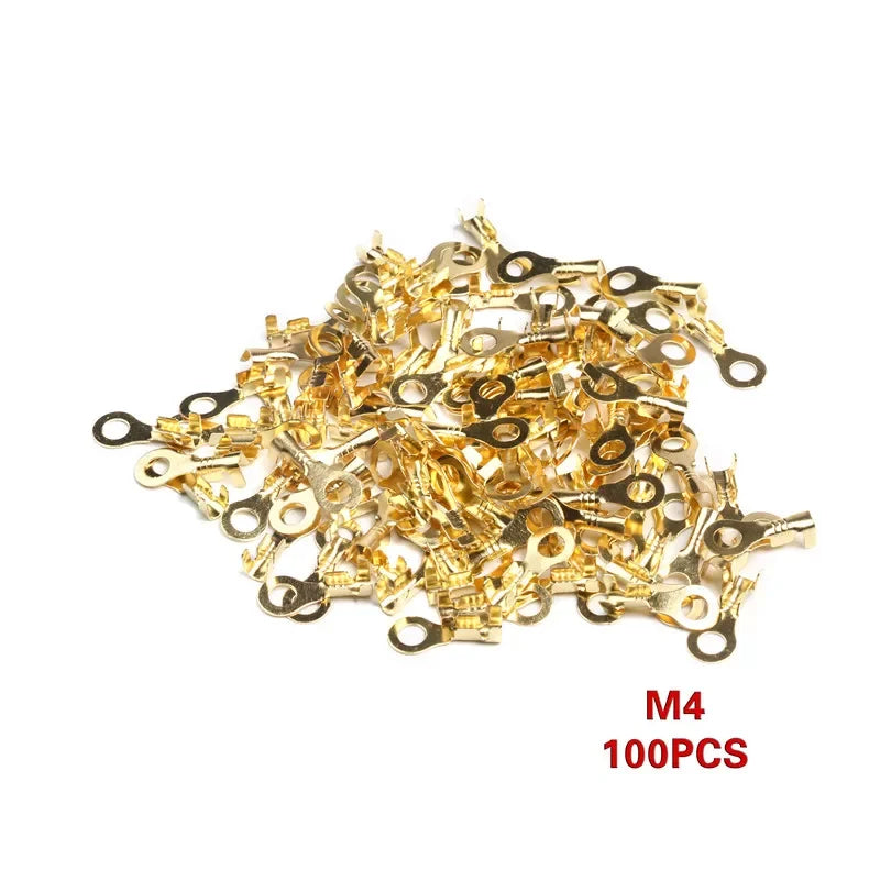 100Pcs 3.2-6.2mm Non-insulated Ring Cable Lugs Brass Terminals Connector Kit