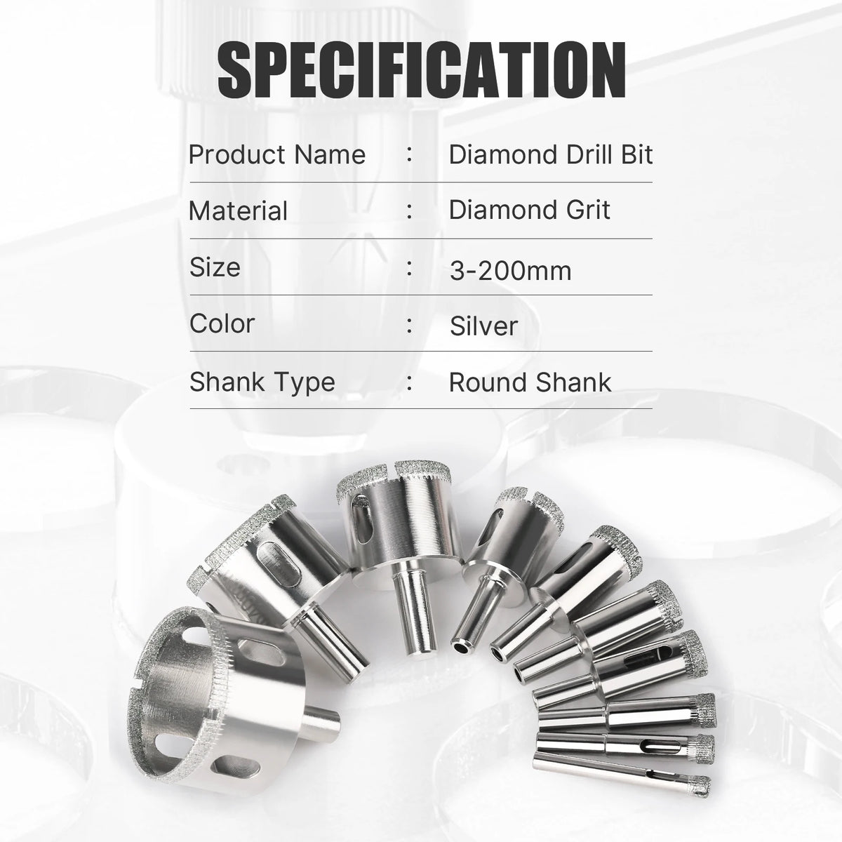 Diamond Coated Core Drill Bit for Glass, Tile & Marble - 3-200mm - image 14