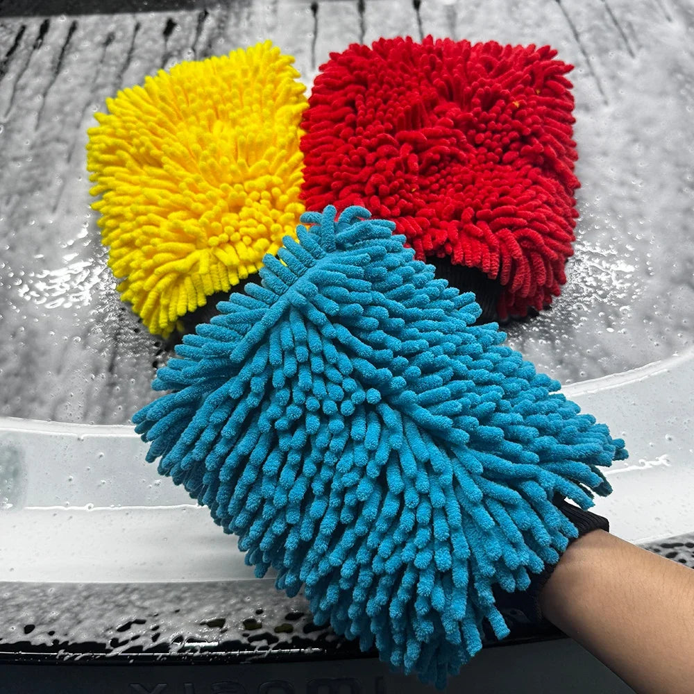 Double-Sided Chenille Microfiber Car Wash Mitt, Ultra Absorbent Scratch-Free Sponge Glove