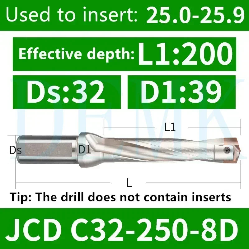 Indexable U Drill with Internal Cooling, 3D-10D, 10-25mm Diameter
