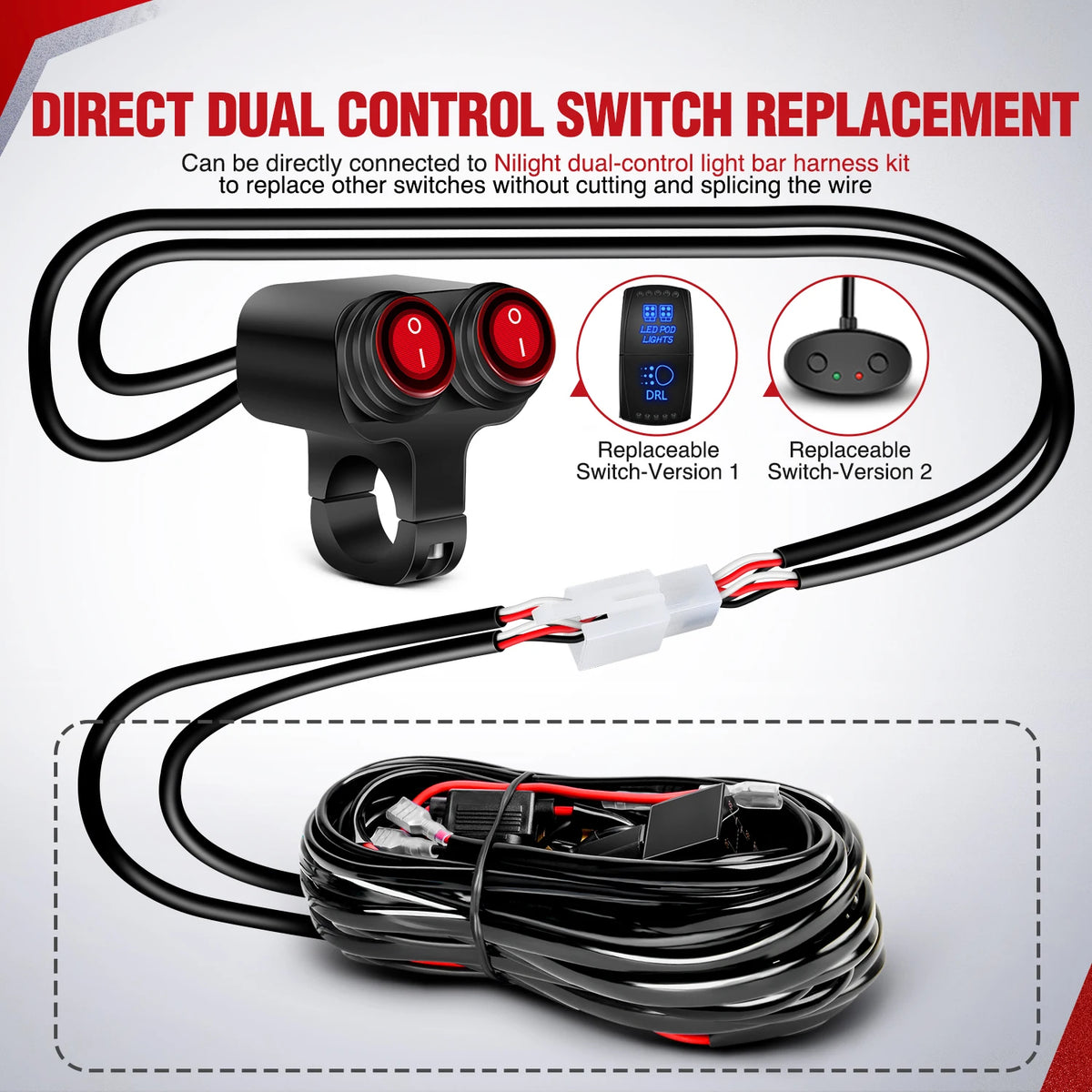 Nilight Dual Push-Button Handlebar Switch, 12V Waterproof - image 3
