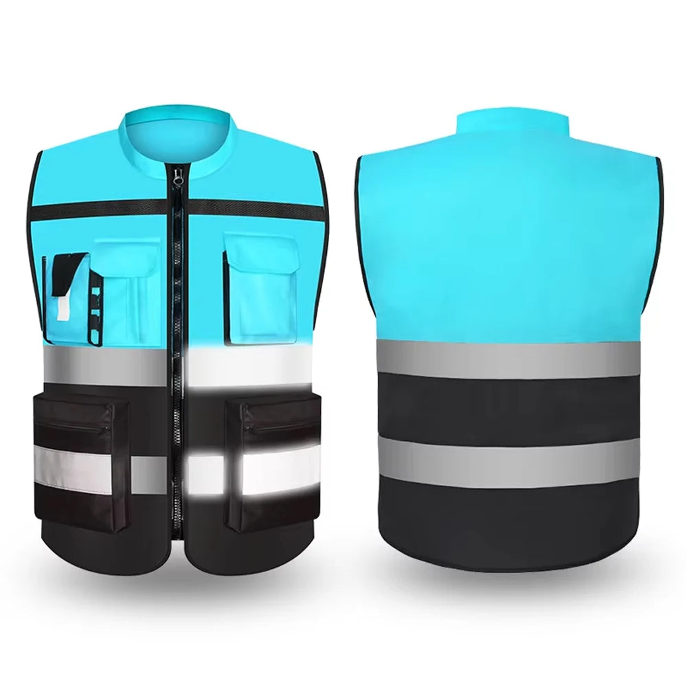 Custom Logo Two-Tone Hi-Vis Safety Vest with Pockets & Zipper - image 10
