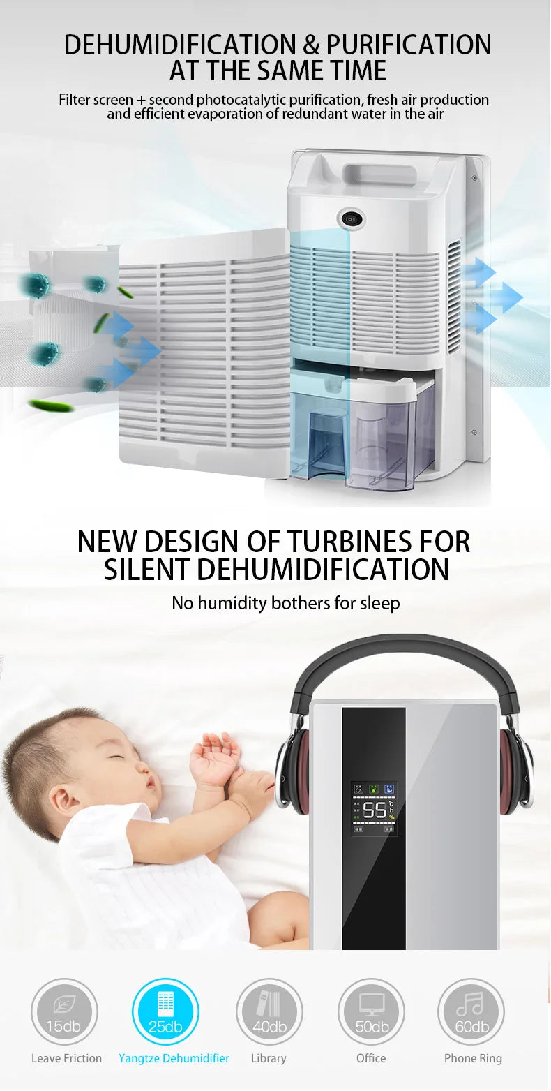 Dehumidifier Moisture Absorber Household Mute Bedroom Basement Remote Control Timing