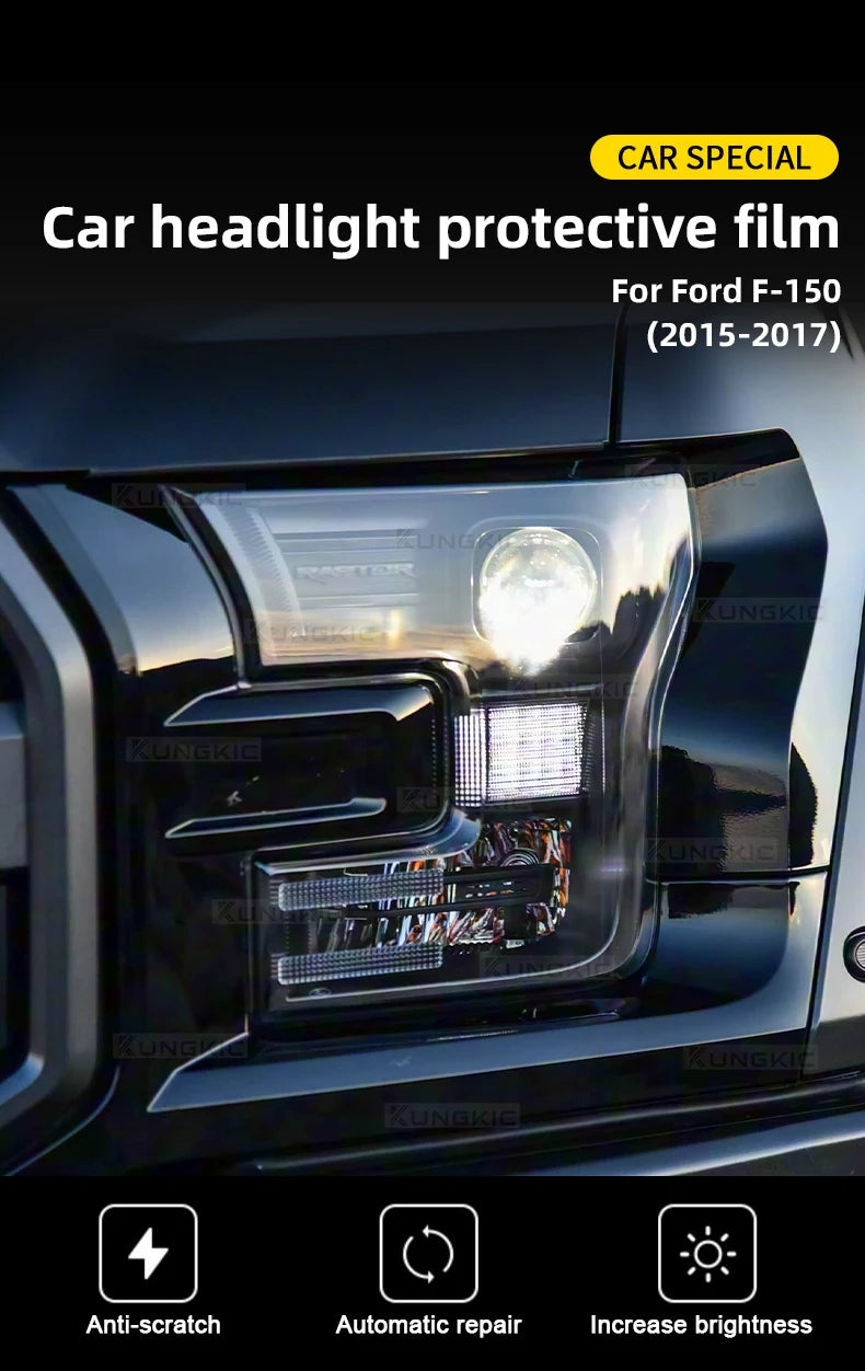 TPU Smoke Headlight Protection Film for 2015-2017 Ford F150 Mustang - image 7